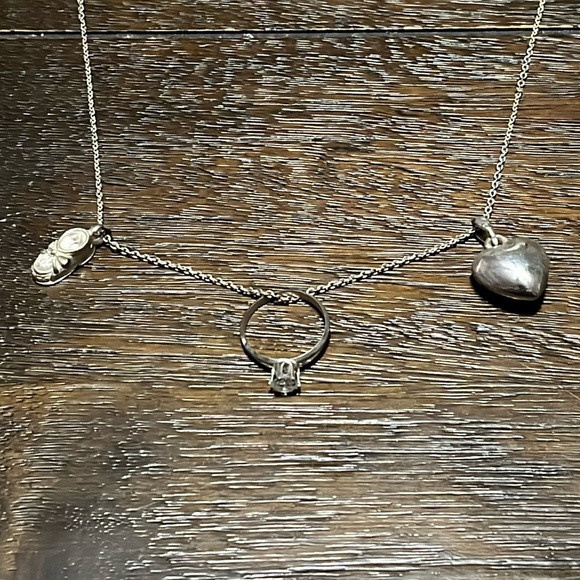 17-20” Fashion Necklace With Ring, Heart, and Baby Shoe Pendants. - Picture 1 of 4